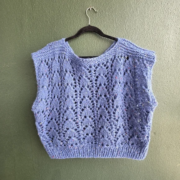 Blue Speckled Women's Crew Neck Sweater Handmade Soft Wool - Picture 2 of 16